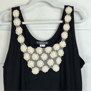 THE‎ PYRAMID COLLECTION Knit Mesh Floral Appliqué Pleated Midi Dress Women’s XL